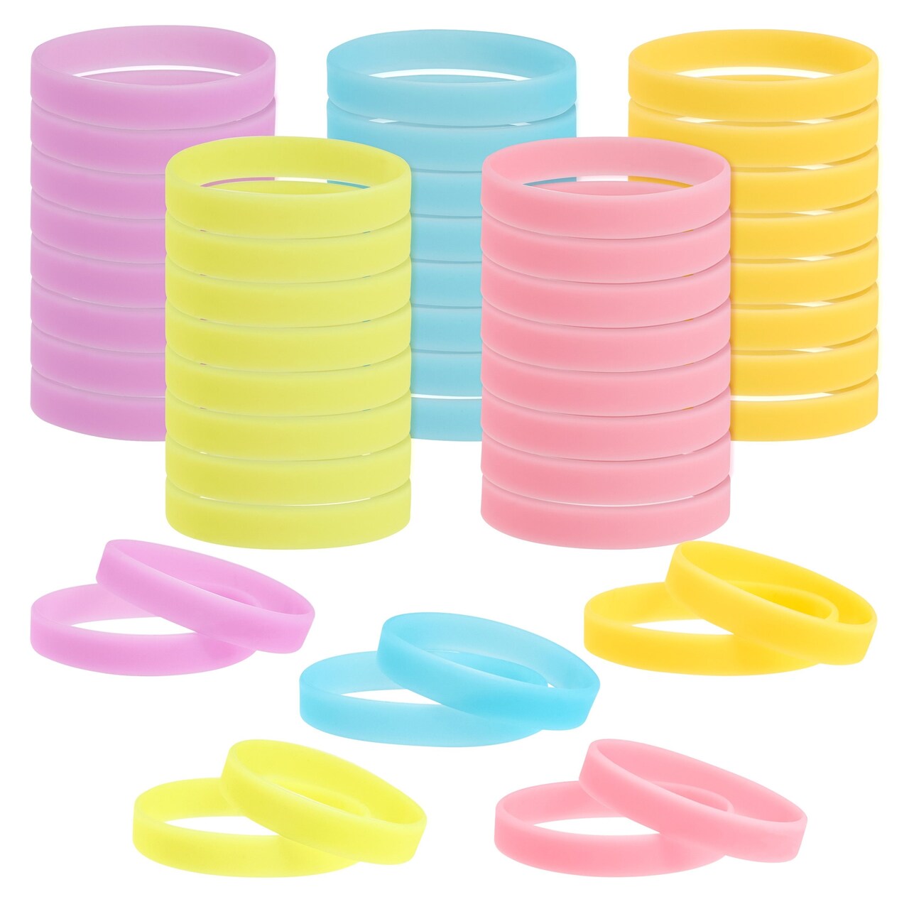 Blue Panda Jelly Silicone Bracelets for Kids, Birthday Party Favors (5 Colors, 50 Pack)